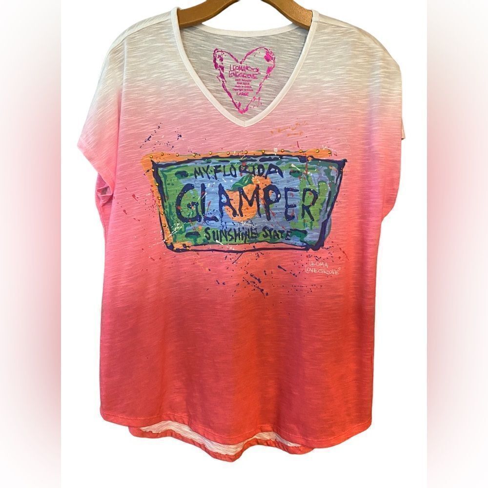 Leoma Lovegrove Sz L Pink Art Wear Florida Glamper Sunshine T-Shirt